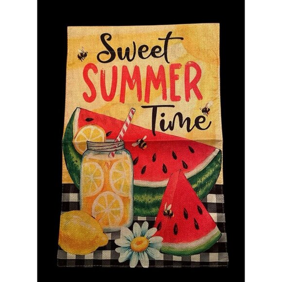 Sweet Summer Time Watermelon Lemonade Garden Flag Burlap 12"x18" Double-Sided - Picture 4 of 4